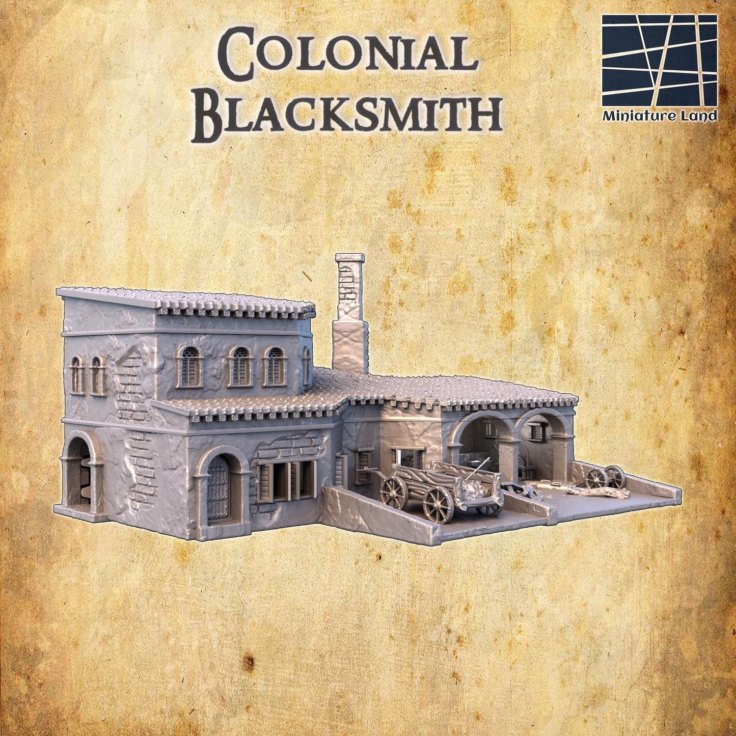 Colonial Blacksmith - Tabletop Terrain - 28 MM, Tabletop 3D Printed Terrain by MiniatureLand, Perfect for Wargaming and RPGs
