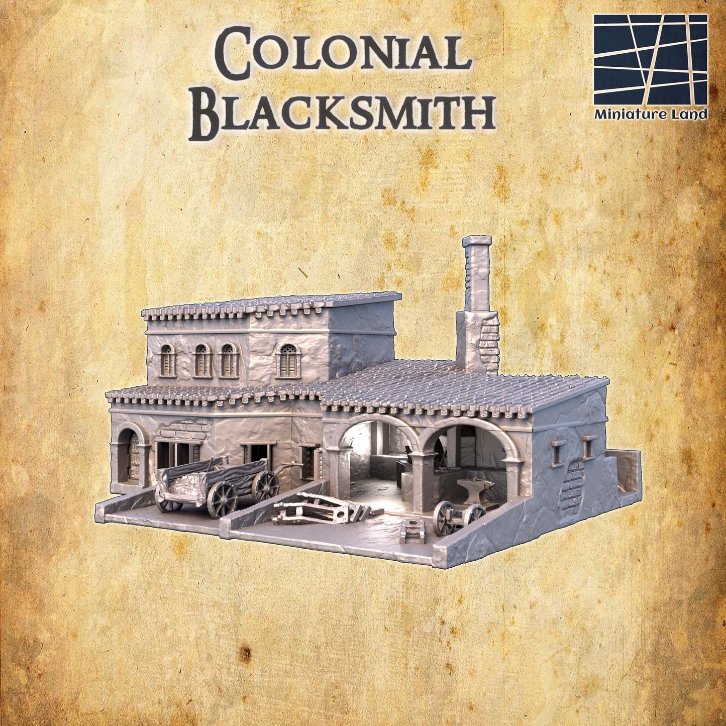 Colonial Blacksmith - Tabletop Terrain - 28 MM, Tabletop 3D Printed Terrain by MiniatureLand, Perfect for Wargaming and RPGs