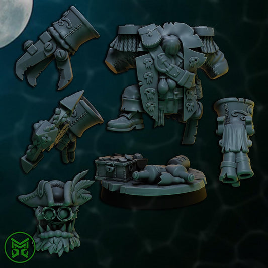 Pirate Commandos - Boss, Space-Faring Orkish Menace Sculpted by Mekka Miniatures, Grimdark Compatible, Scaled for Sci-Fi Wargames