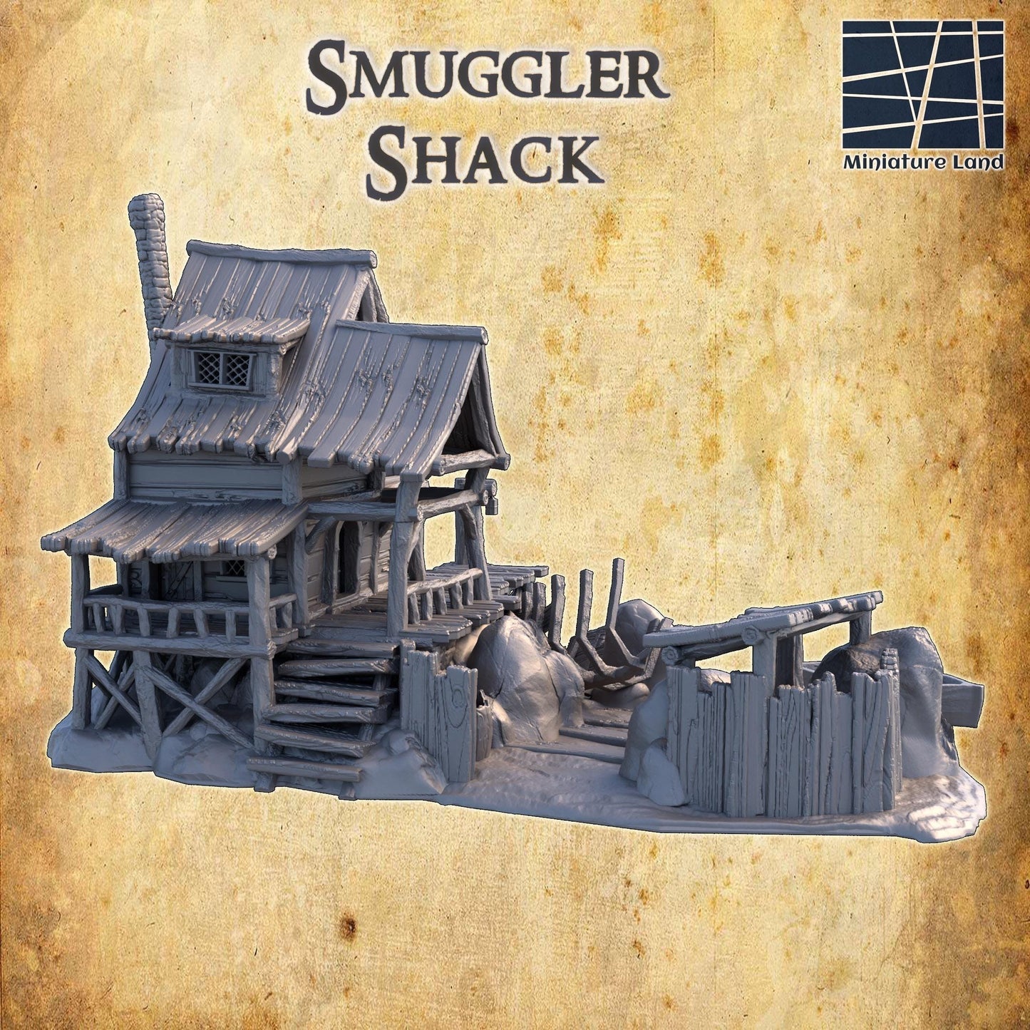 Smuggler Shack - Tabletop Terrain - 28 MM, Tabletop 3D Printed Terrain by MiniatureLand, Perfect for Wargaming and RPGs