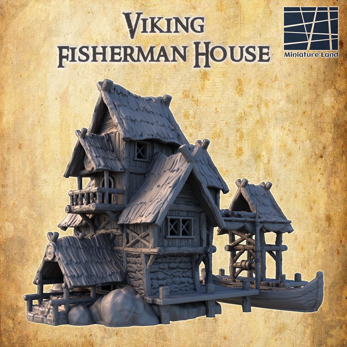 Old Fisherman House - Tabletop Terrain - 28 MM, Tabletop 3D Printed Terrain by MiniatureLand, Perfect for Wargaming and RPGs