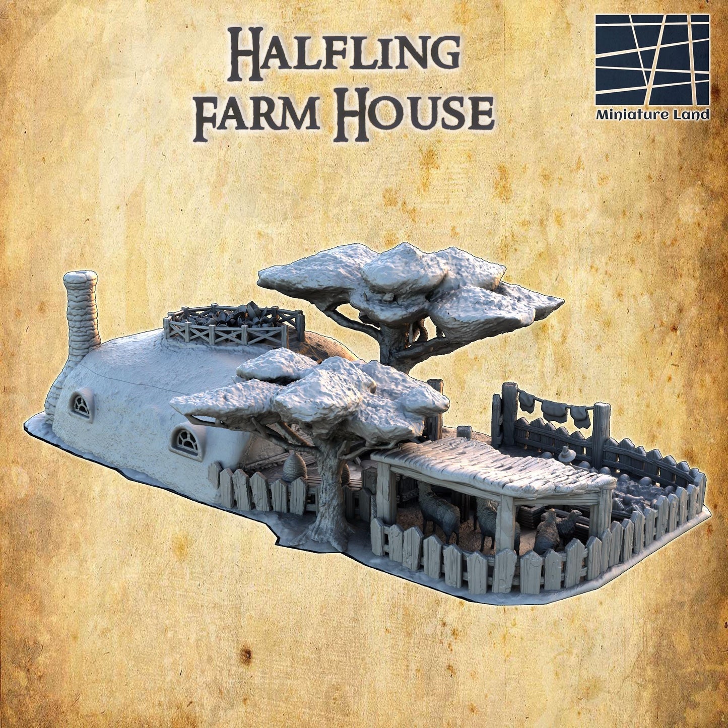 Halfling Farmhouse - Tabletop Terrain - 28 MM, Tabletop 3D Printed Terrain by MiniatureLand, Perfect for Wargaming and RPGs