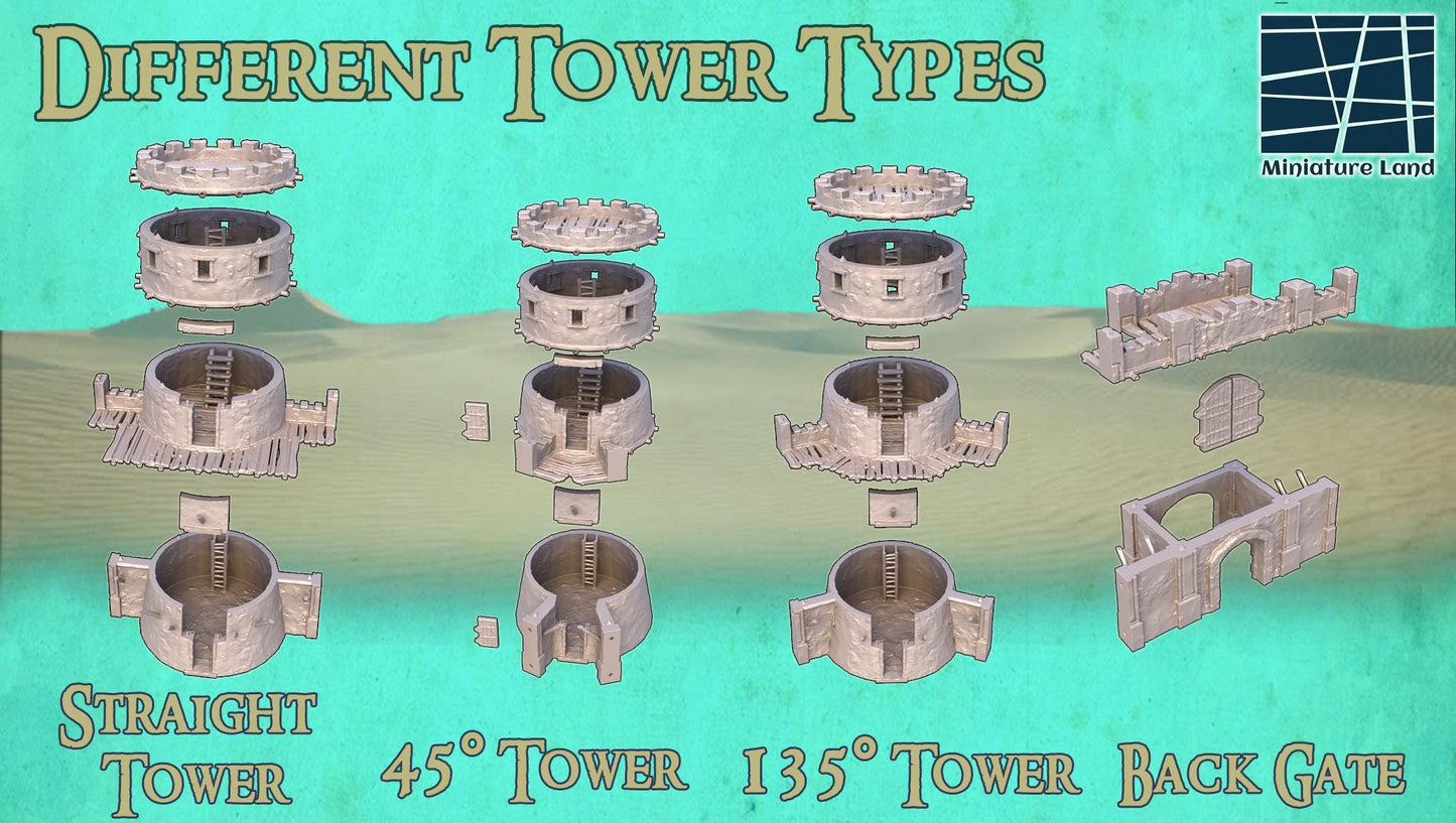 Modular Desert Fort - Tabletop Terrain - 28 MM 3D Printed Terrain by MiniatureLand, Perfect for Wargaming and RPGs