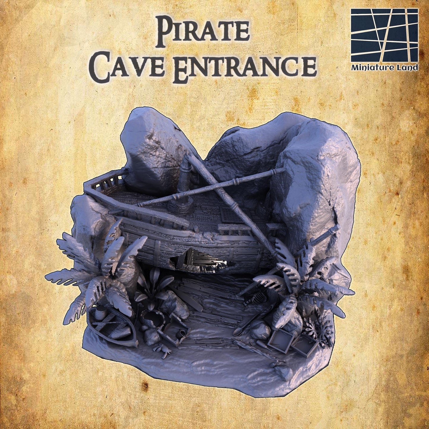 Pirate Cave Entrance - Tabletop Terrain - 28 MM, Tabletop 3D Printed Terrain by MiniatureLand, Perfect for Wargaming and RPGs