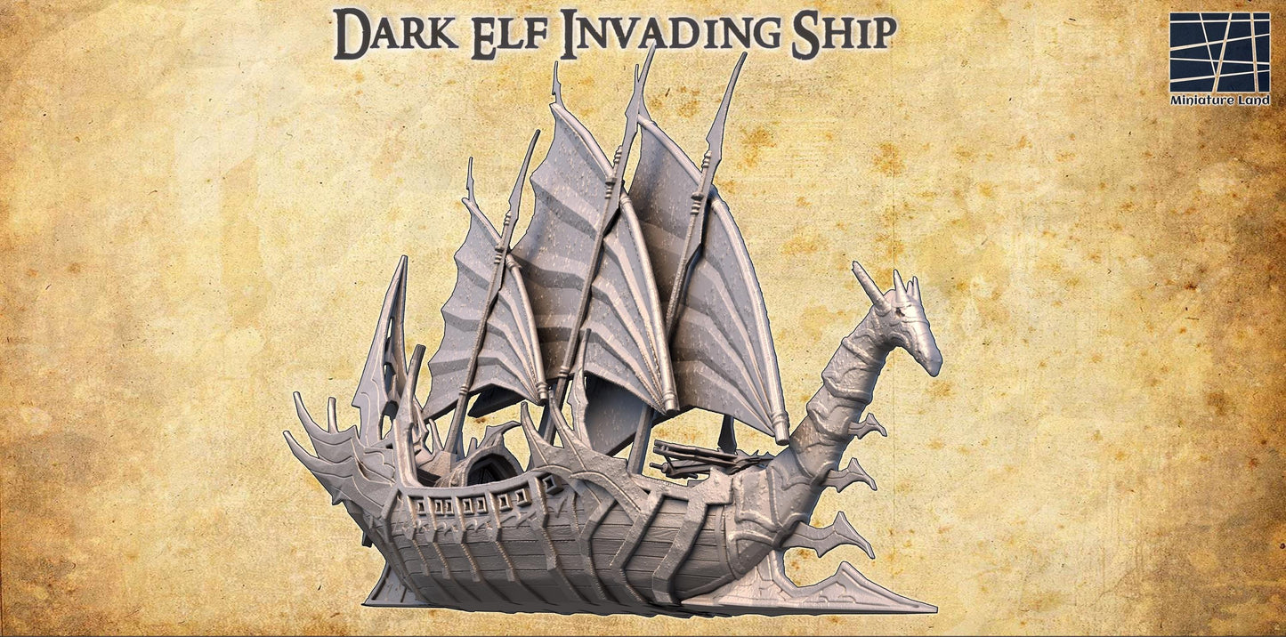 Dark Elf Invading Ship - Tabletop Terrain - 28 MM, Tabletop 3D Printed Terrain by MiniatureLand, Perfect for Wargaming and RPGs