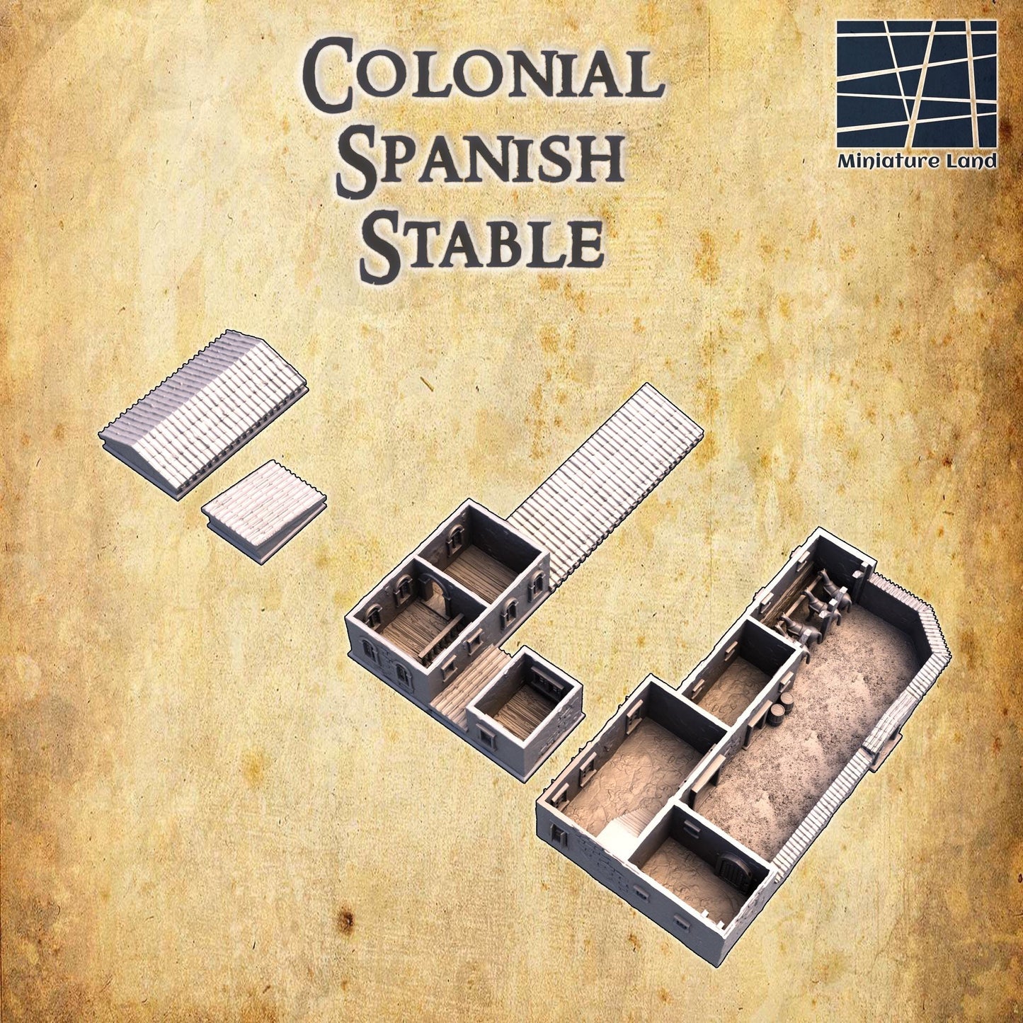 Colonial Spanish Stable - Tabletop Terrain - 28 MM, Tabletop 3D Printed Terrain by MiniatureLand, Perfect for Wargaming and RPGs