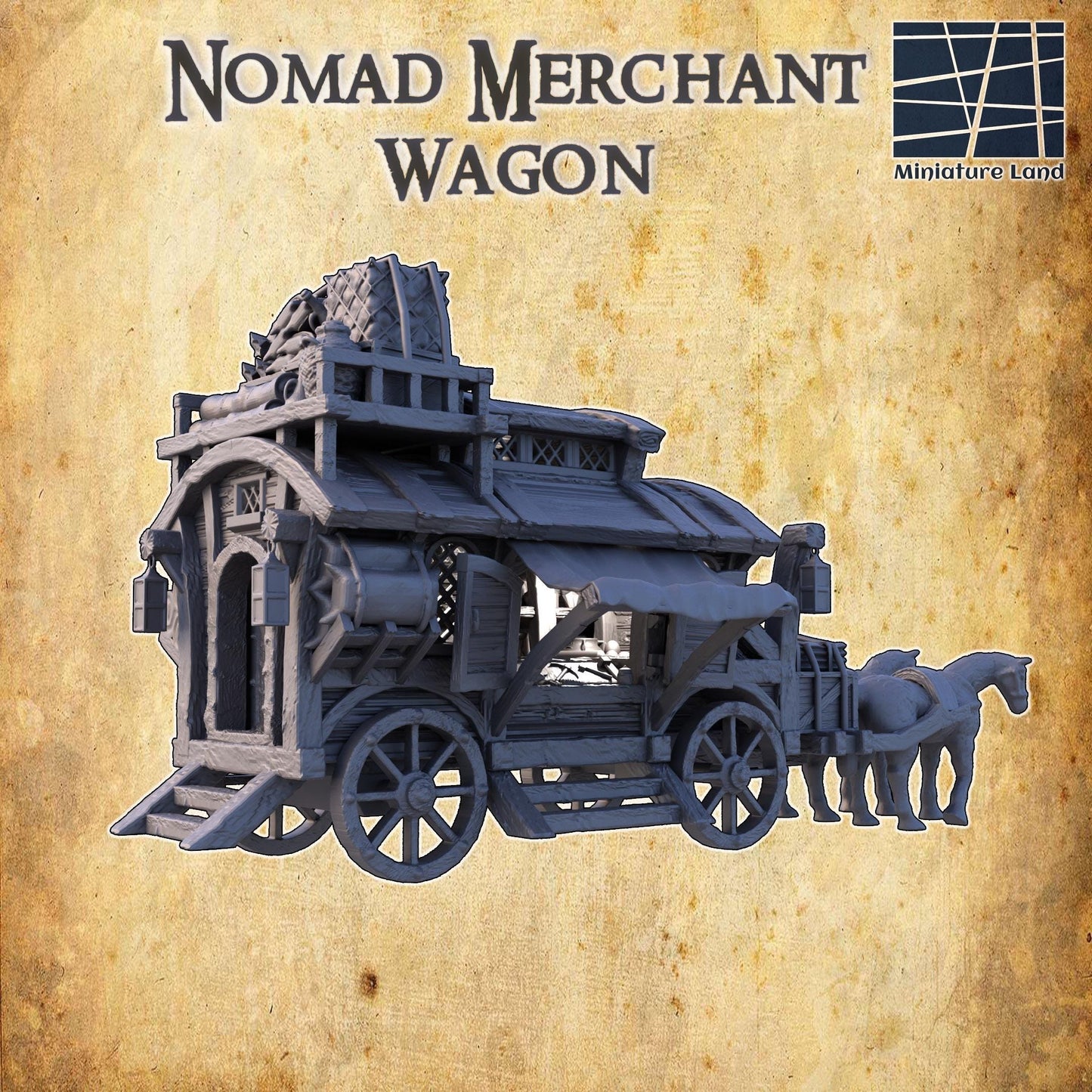 Nomad Merchant Wagon - Tabletop Terrain - 28 MM, Tabletop 3D Printed Terrain by MiniatureLand, Perfect for Wargaming and RPGs