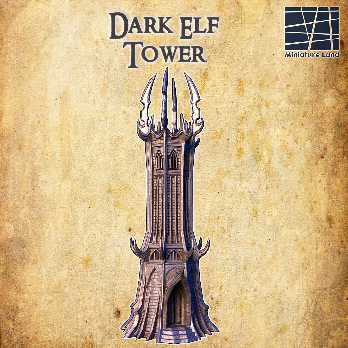Dark Elf Tower - Tabletop Terrain - 28 MM, Tabletop 3D Printed Terrain by MiniatureLand, Perfect for Wargaming and RPGs