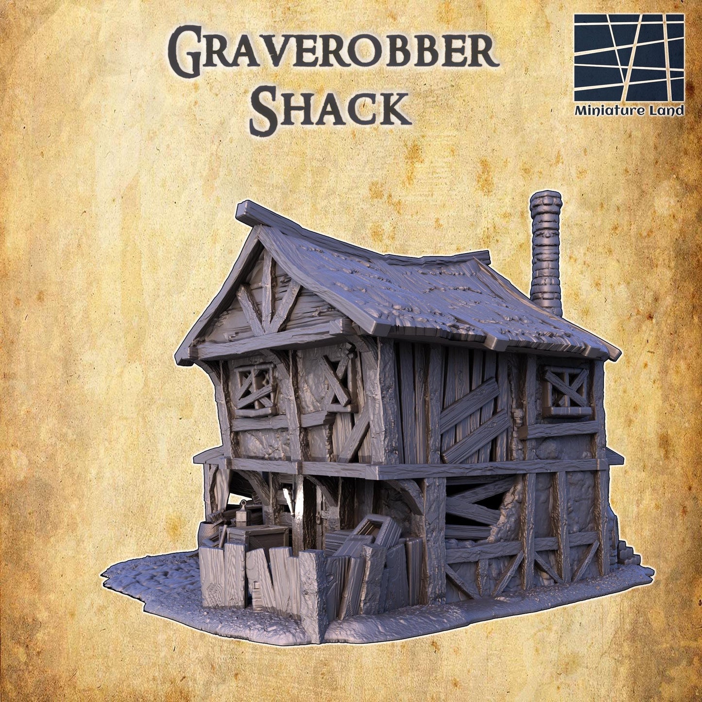 Grave Robber Shack - Tabletop Terrain - 28 MM, Tabletop 3D Printed Terrain by MiniatureLand, Perfect for Wargaming and RPGs