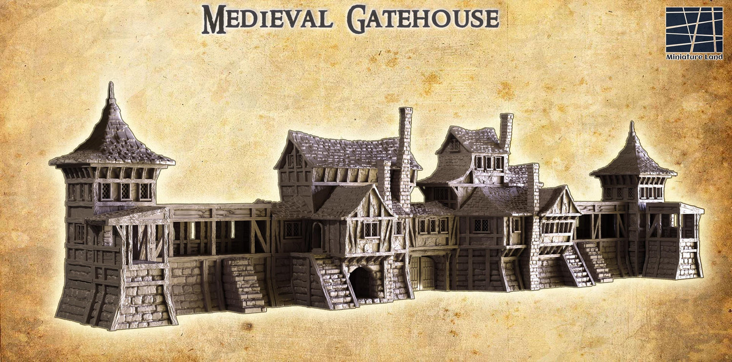 Medieval Gatehouse - Tabletop Terrain - 28 MM, Tabletop 3D Printed Terrain by MiniatureLand, Perfect for Wargaming and RPGs