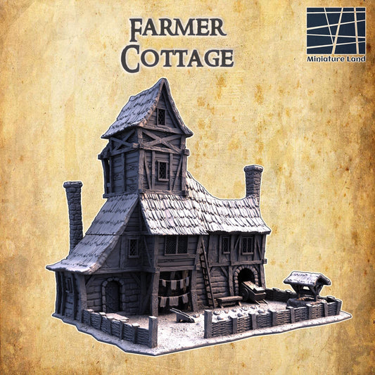 Farmer Cottage- Tabletop Terrain - 28 MM, Tabletop 3D Printed Terrain by MiniatureLand, Perfect for Wargaming and RPGs