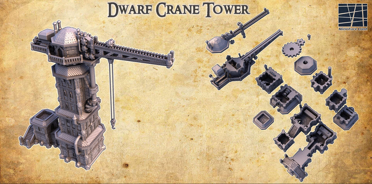 Dwarf Crane Tower - Tabletop Terrain - 28 MM, Tabletop 3D Printed Terrain by MiniatureLand, Perfect for Wargaming and RPGs