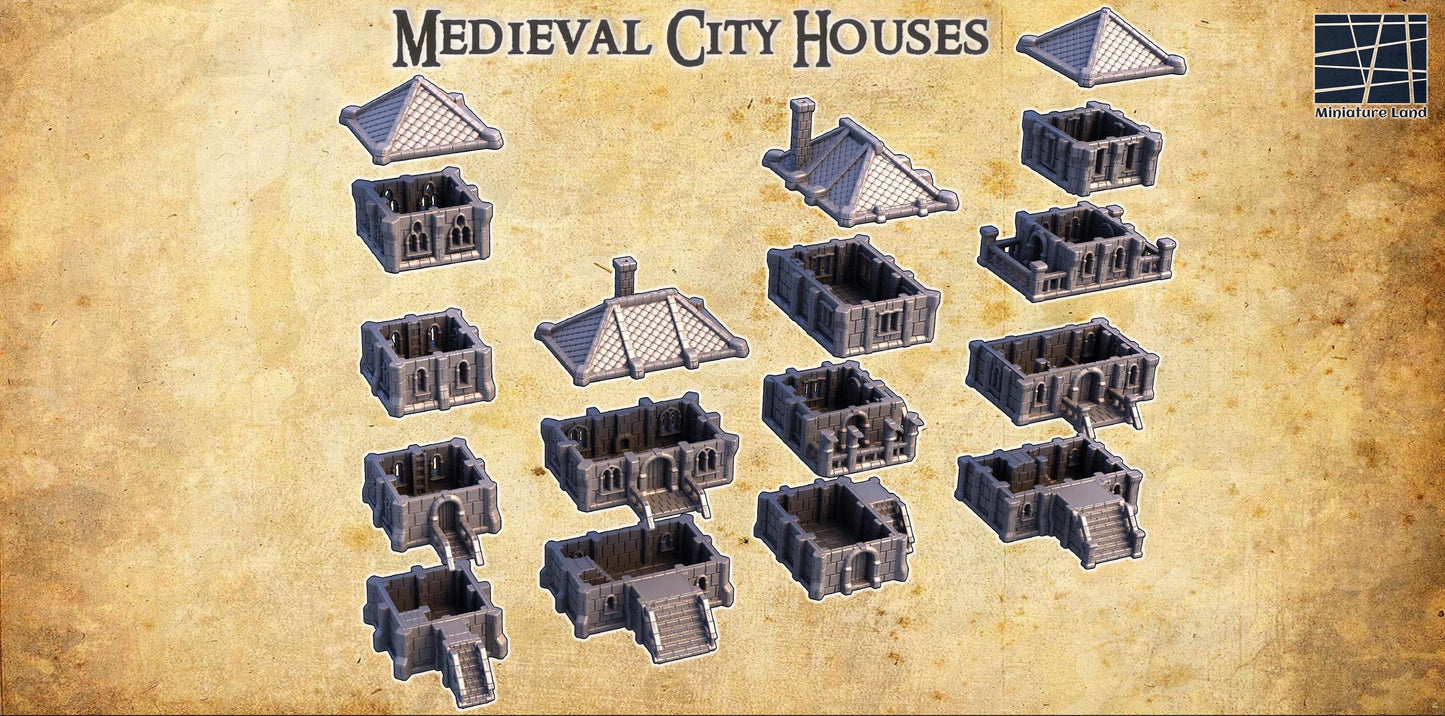 Medieval City Houses - Tabletop Terrain - 28 MM, Tabletop 3D Printed Terrain by MiniatureLand, Perfect for Wargaming and RPGs