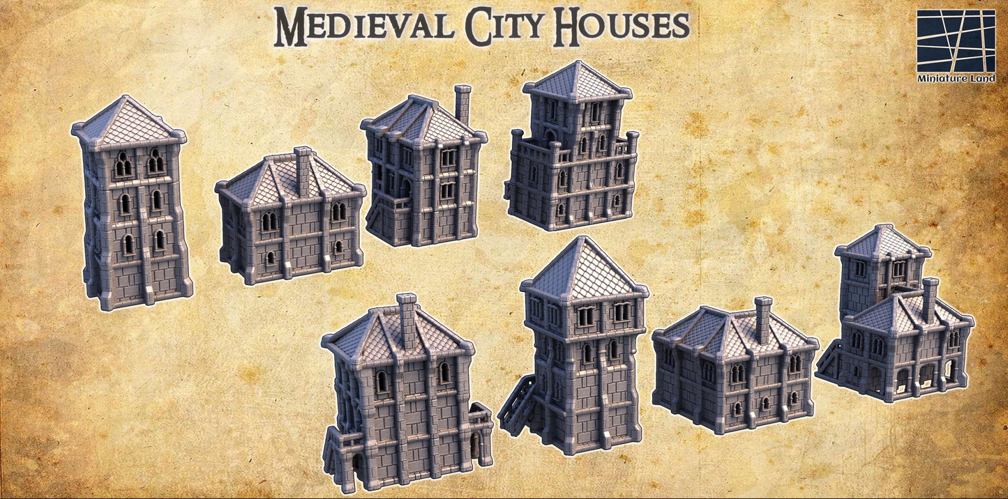 Medieval City Houses - Tabletop Terrain - 28 MM, Tabletop 3D Printed Terrain by MiniatureLand, Perfect for Wargaming and RPGs