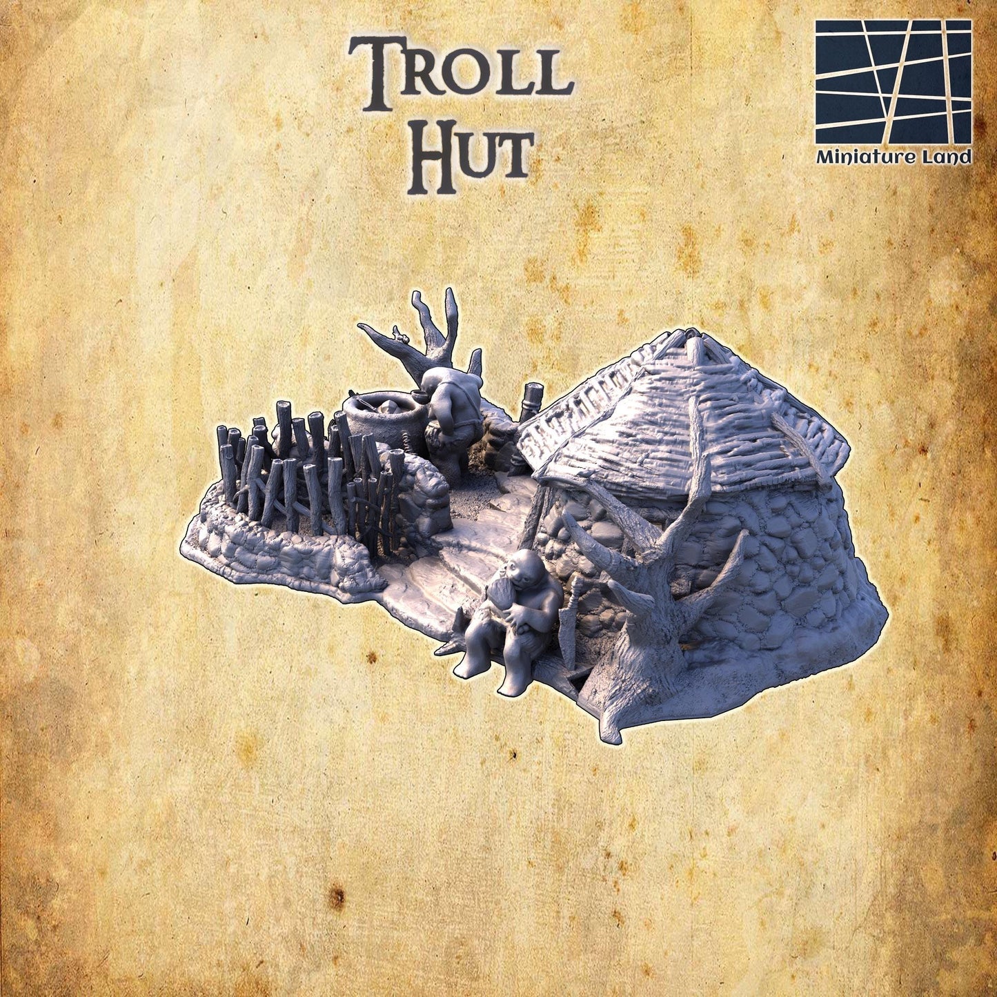 Troll Hut - Tabletop Terrain - 28 MM, Tabletop 3D Printed Terrain by MiniatureLand, Perfect for Wargaming and RPGs