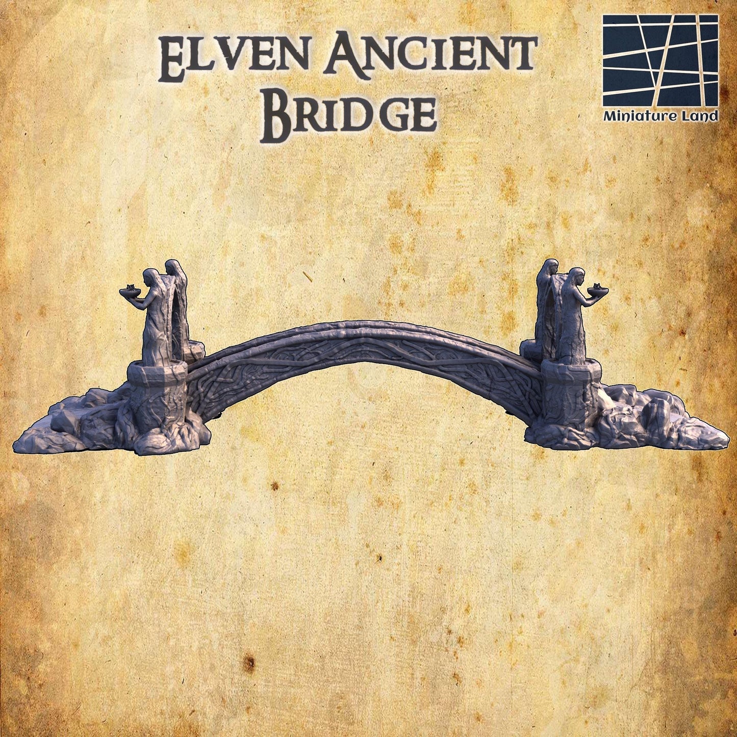 Elven Ancient Bridge - Tabletop Terrain - 28 MM, Tabletop 3D Printed Terrain by MiniatureLand, Perfect for Wargaming and RPGs