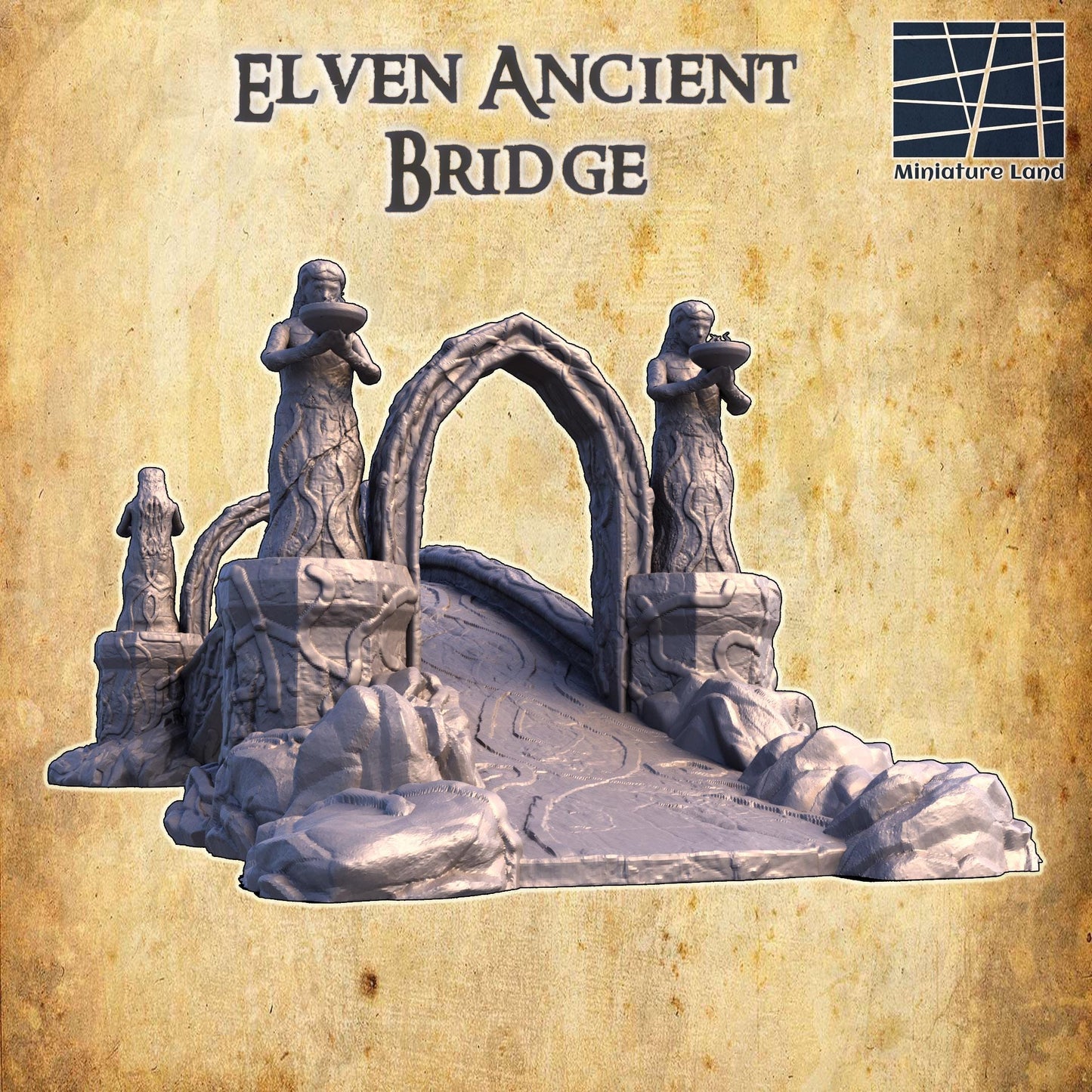 Elven Ancient Bridge - Tabletop Terrain - 28 MM, Tabletop 3D Printed Terrain by MiniatureLand, Perfect for Wargaming and RPGs