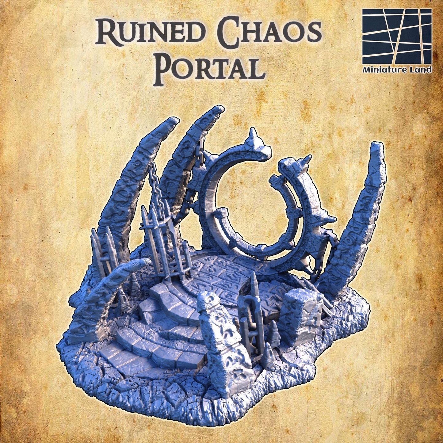 Ruined Chaos Portal - Tabletop Terrain - 28 MM, Tabletop 3D Printed Terrain by MiniatureLand, Perfect for Wargaming and RPGs