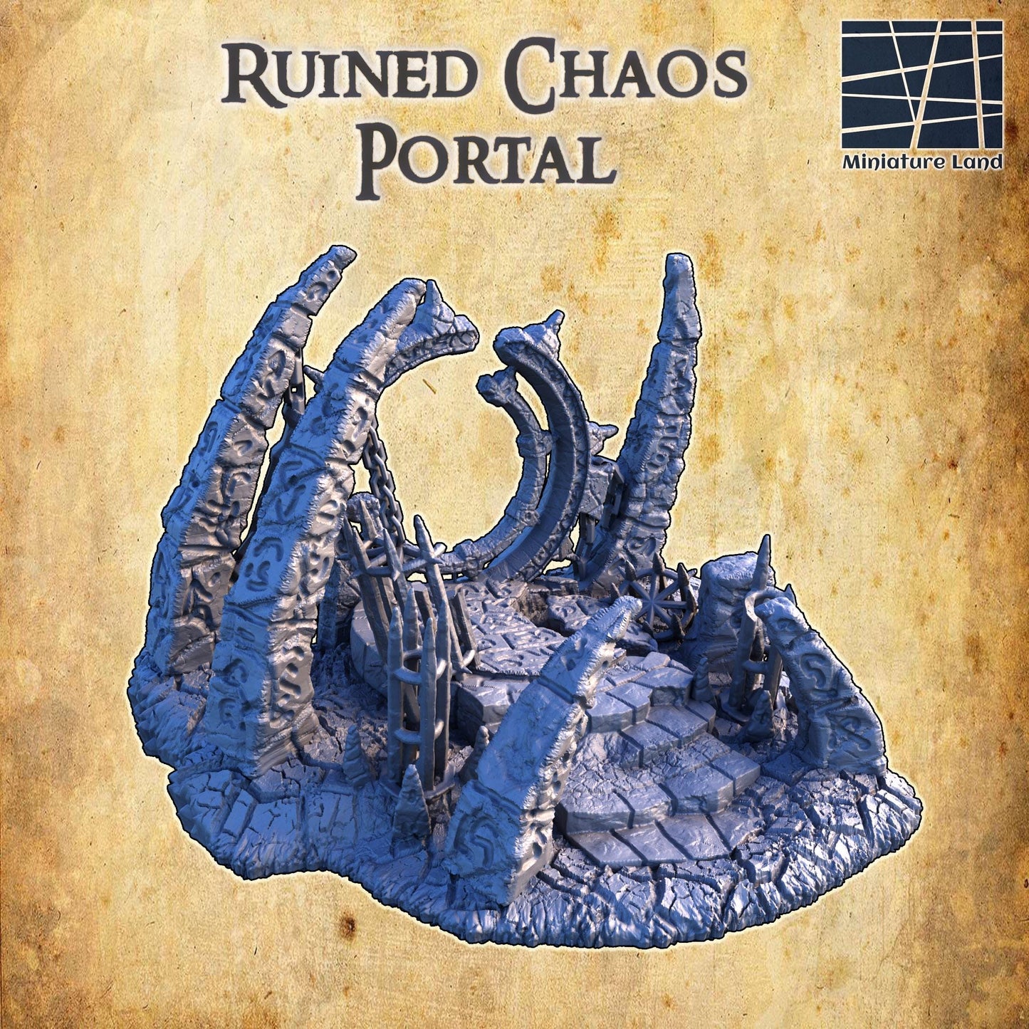 Ruined Chaos Portal - Tabletop Terrain - 28 MM, Tabletop 3D Printed Terrain by MiniatureLand, Perfect for Wargaming and RPGs