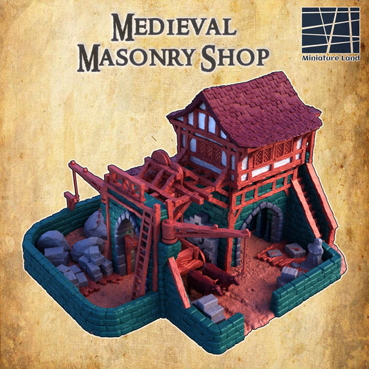 Medieval Masonry Shop - Tabletop Terrain - 28 MM, Tabletop 3D Printed Terrain by MiniatureLand, Perfect for Wargaming and RPGs
