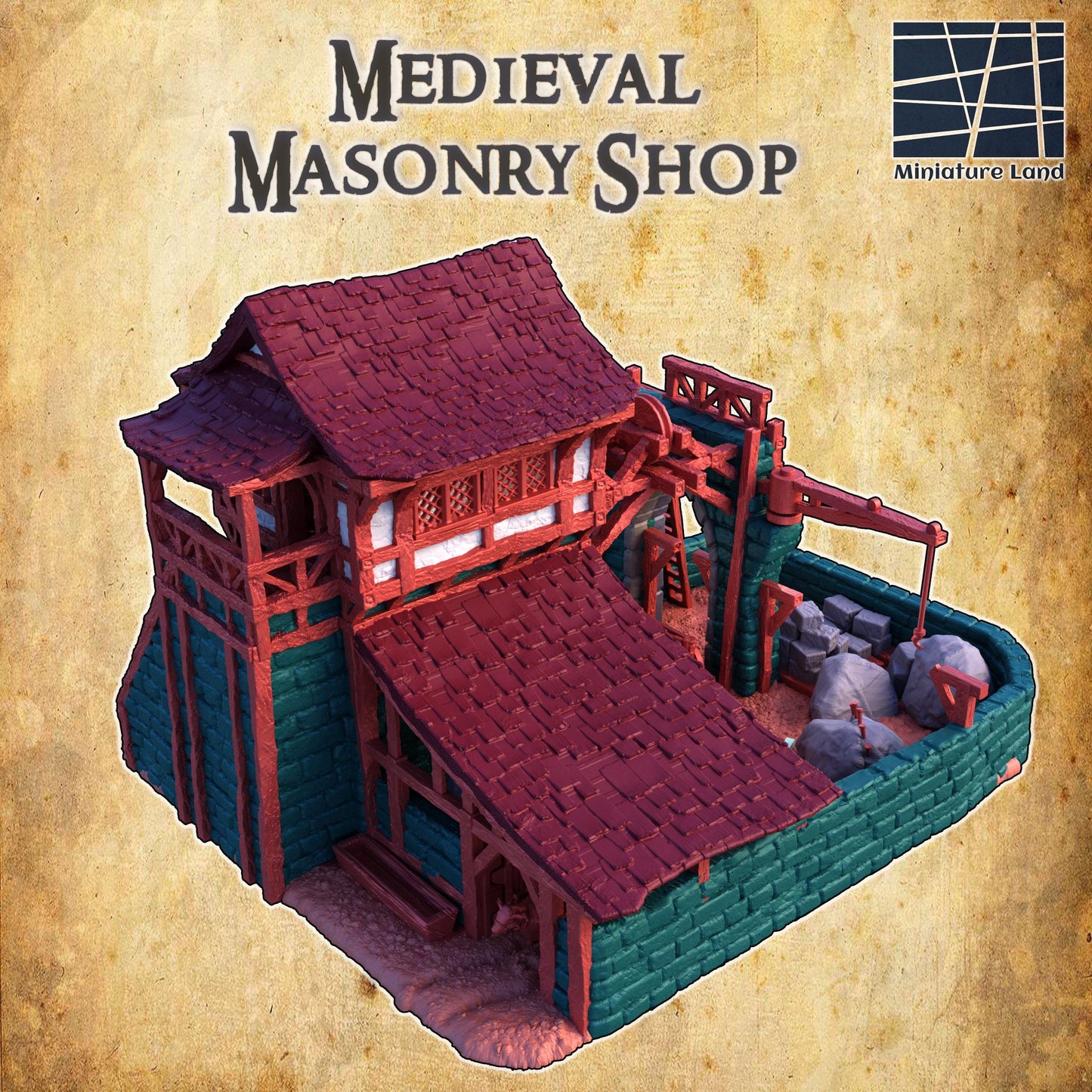 Medieval Masonry Shop - Tabletop Terrain - 28 MM, Tabletop 3D Printed Terrain by MiniatureLand, Perfect for Wargaming and RPGs