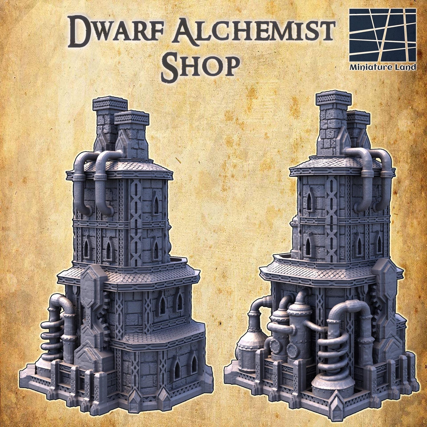 Dwarf Alchemist Shop - Tabletop Terrain - 28 MM, Tabletop 3D Printed Terrain by MiniatureLand, Perfect for Wargaming and RPGs