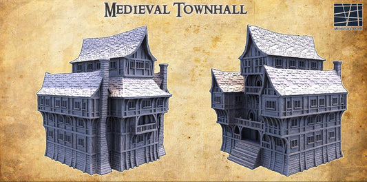 Medieval Townhall - Tabletop Terrain - 28 MM, Tabletop 3D Printed Terrain by MiniatureLand, Perfect for Wargaming and RPGs