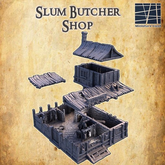 Slum Butcher Shop - Tabletop Terrain - 28 MM, Tabletop 3D Printed Terrain by MiniatureLand, Perfect for Wargaming and RPGs
