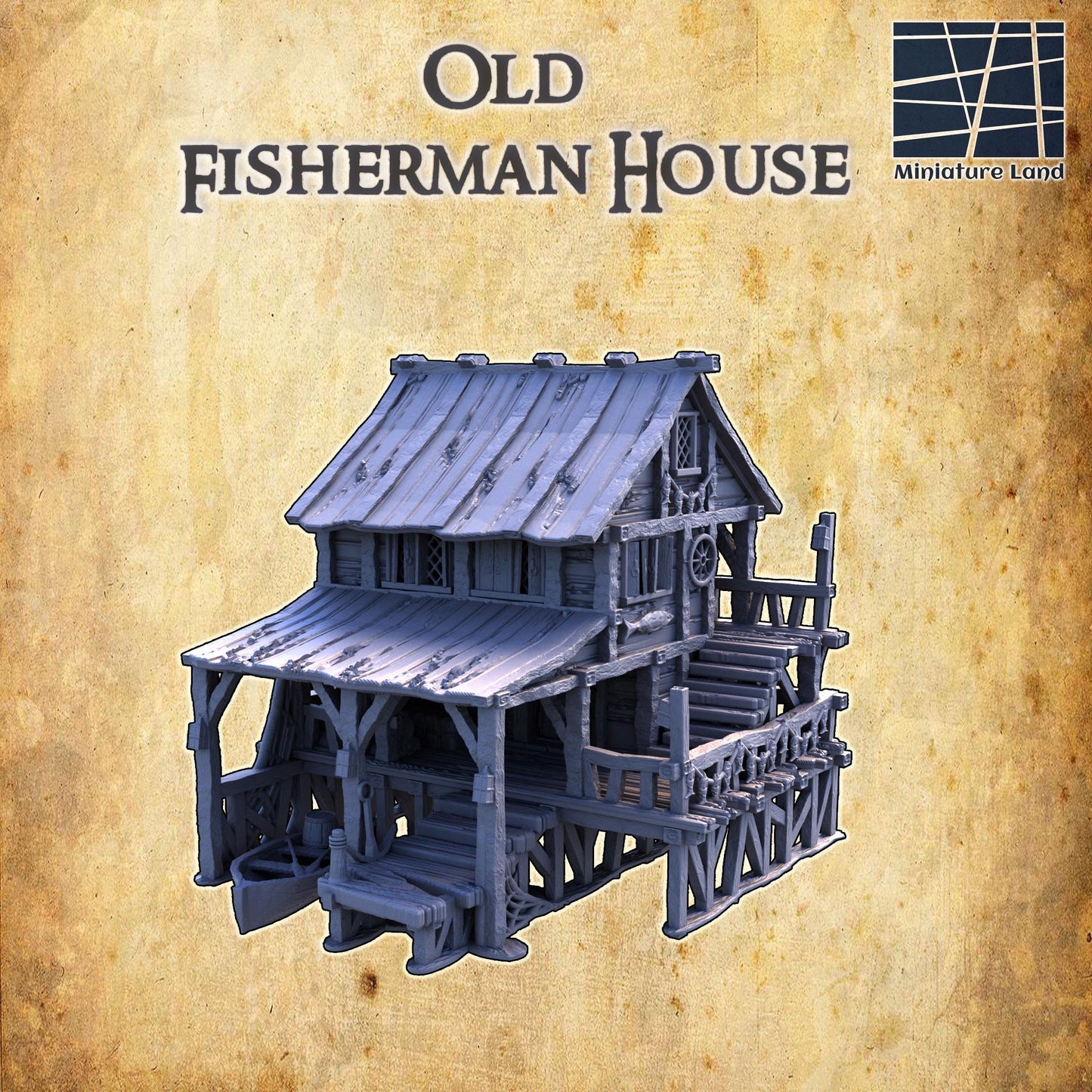 Old Fisherman House - Tabletop Terrain - 28 MM, Tabletop 3D Printed Terrain by MiniatureLand, Perfect for Wargaming and RPGs