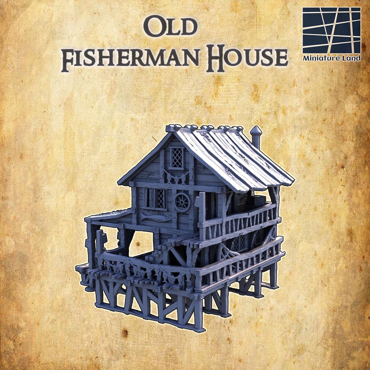 Old Fisherman House - Tabletop Terrain - 28 MM, Tabletop 3D Printed Terrain by MiniatureLand, Perfect for Wargaming and RPGs