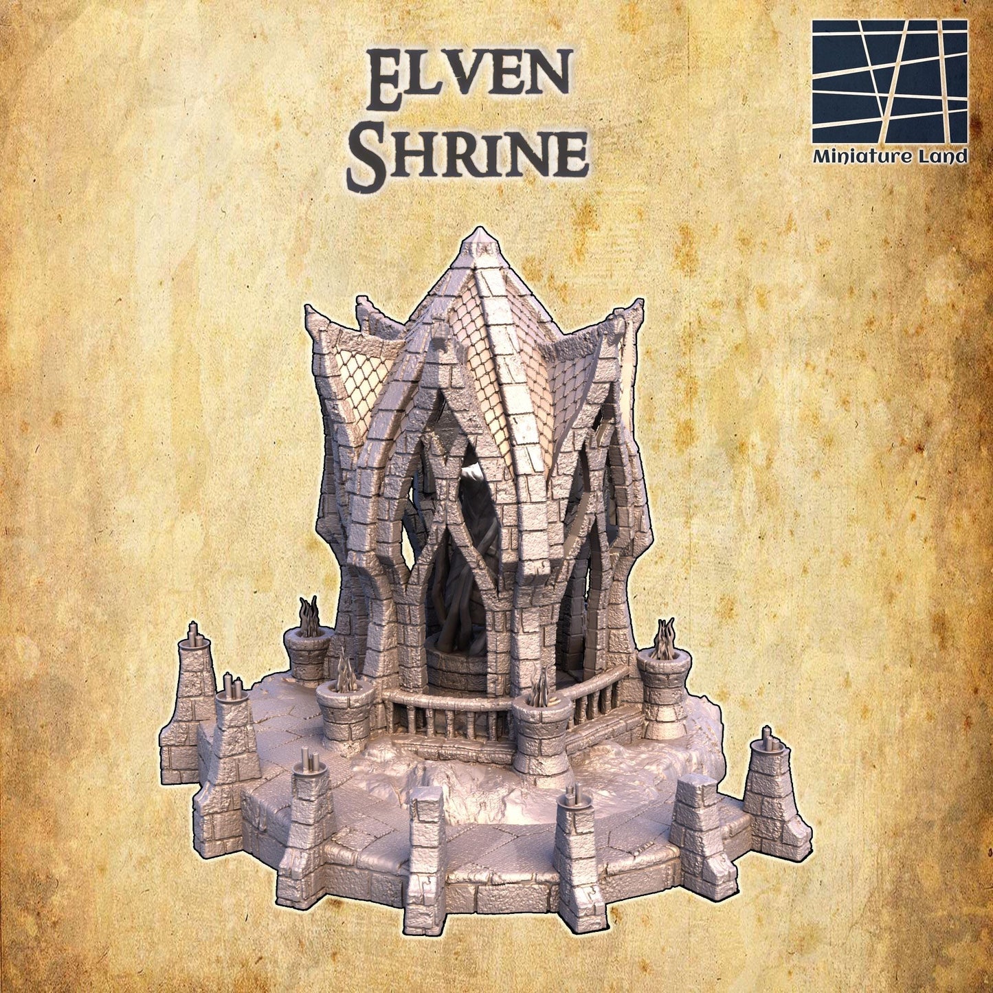 Elven Shrine - Tabletop Terrain - 28 MM, Tabletop 3D Printed Terrain by MiniatureLand, Perfect for Wargaming and RPGs
