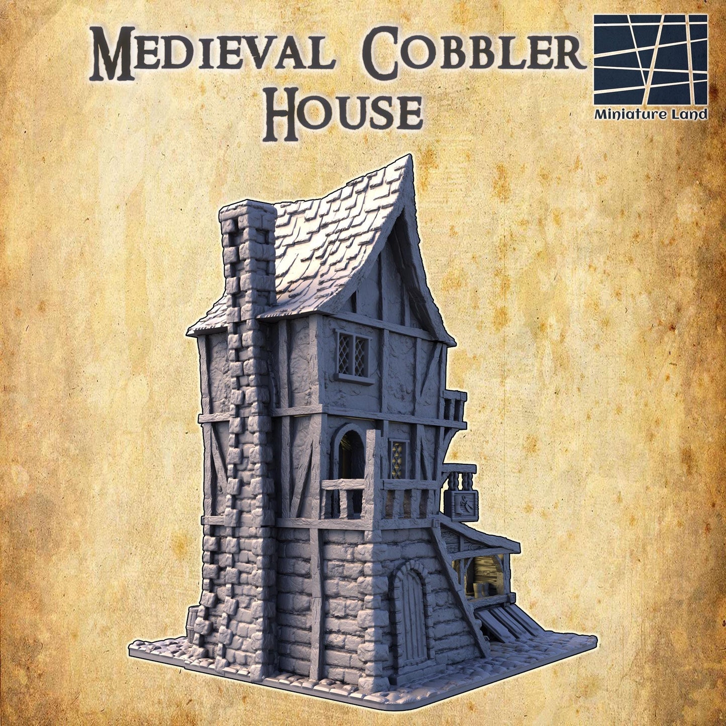 Medieval Cobbler House - Tabletop Terrain - 28 MM, Tabletop 3D Printed Terrain by MiniatureLand, Perfect for Wargaming and RPGs