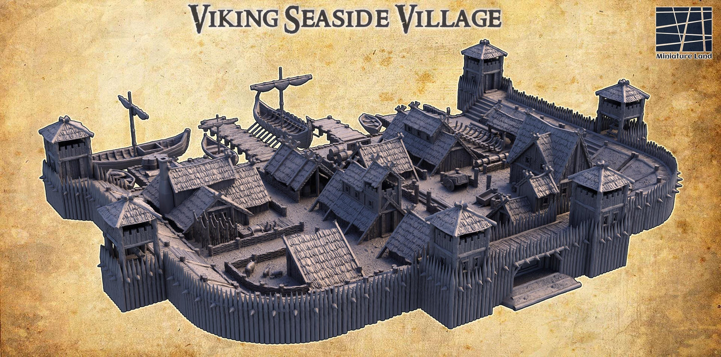 Viking Seaside Village - Tabletop Terrain - 28 MM, Tabletop 3D Printed Terrain by MiniatureLand, Perfect for Wargaming and RPGs