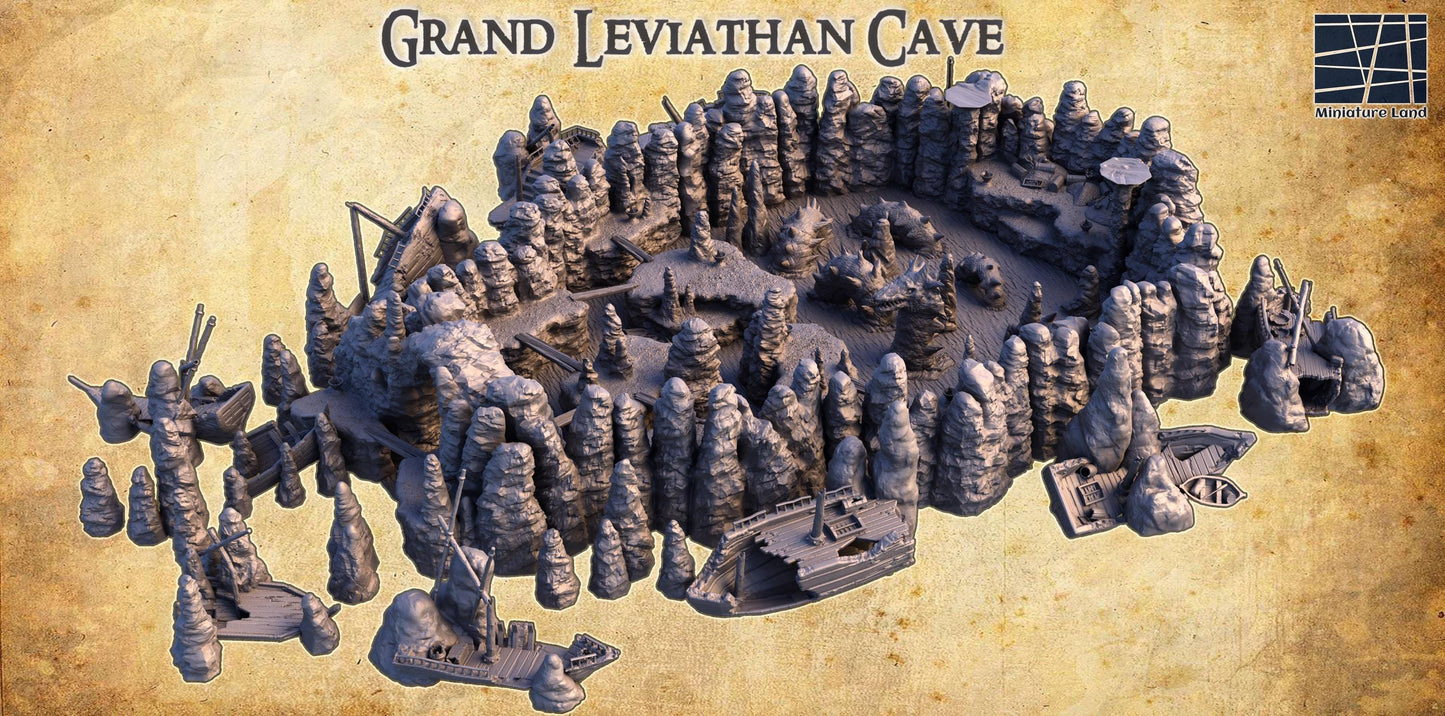 Grand Leviathan Cave - Tabletop Terrain - 28 MM, Tabletop 3D Printed Terrain by MiniatureLand, Perfect for Wargaming and RPGs