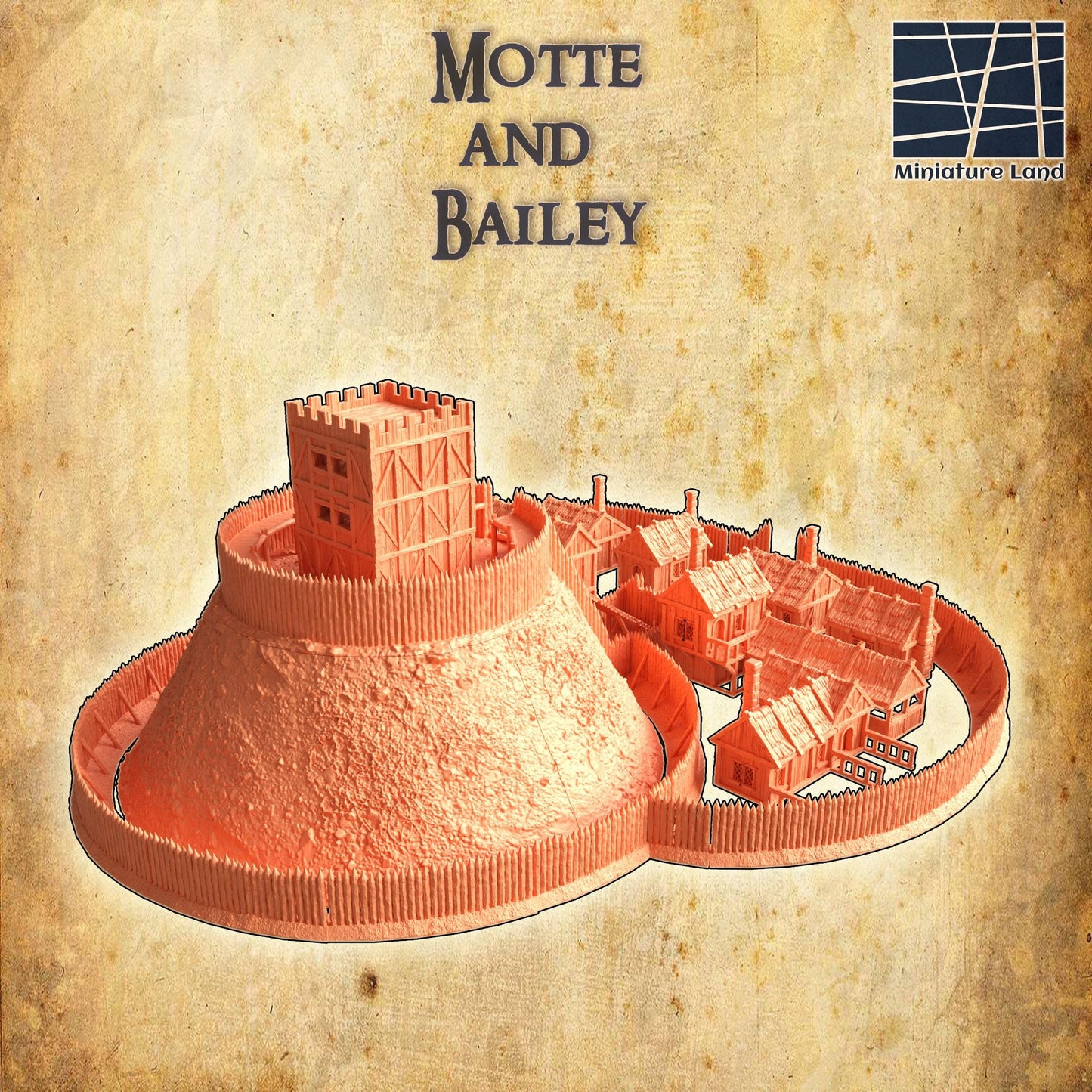 Modular Motte and Bailey - Tabletop Terrain - 28 MM, Tabletop 3D Printed Terrain by MiniatureLand, Perfect for Wargaming and RPGs