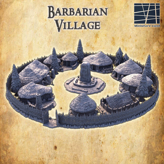 Barbarian Village - Tabletop Terrain - 28 MM, Tabletop 3D Printed Terrain by MiniatureLand, Perfect for Wargaming and RPGs