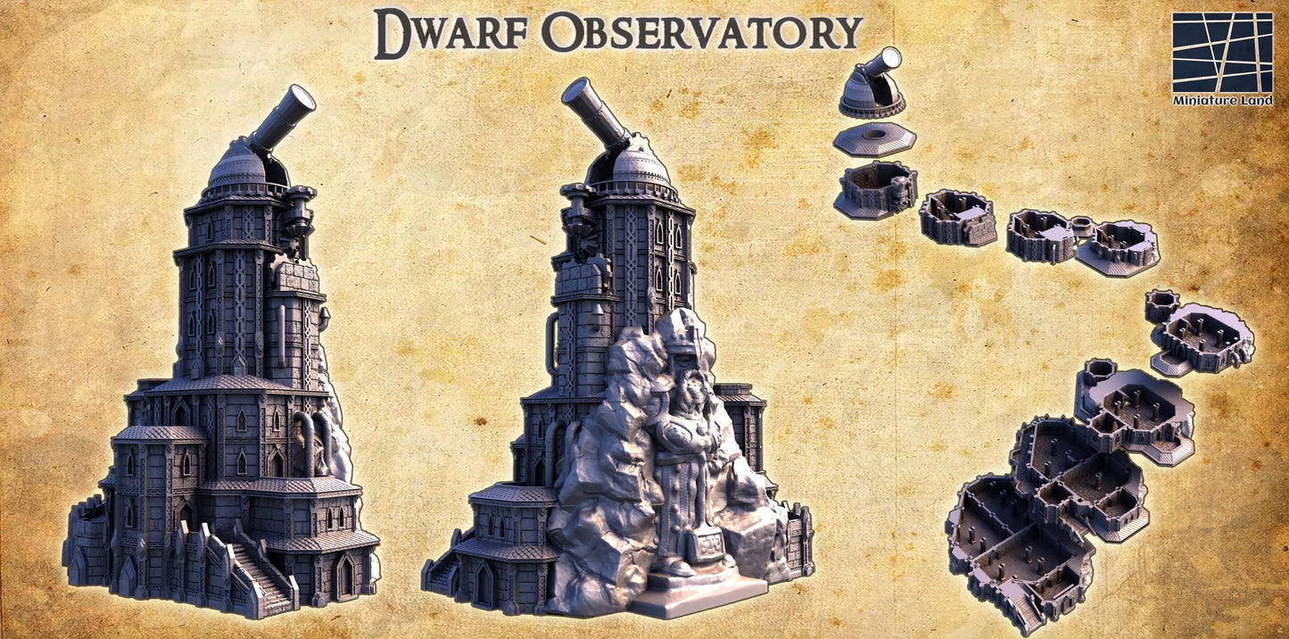 Dwarf Observatory - Tabletop Terrain - 28 MM, Tabletop 3D Printed Terrain by MiniatureLand, Perfect for Wargaming and RPGs