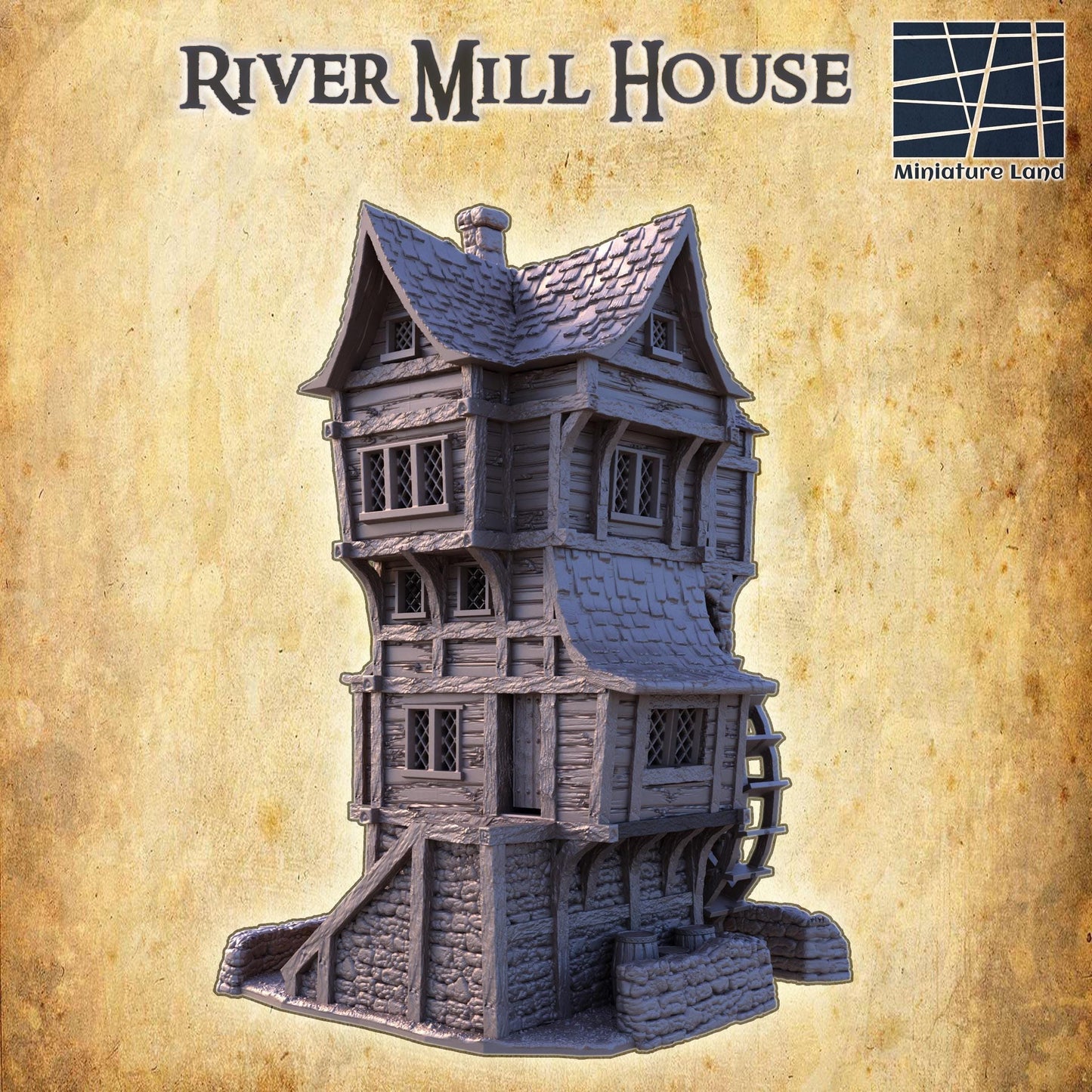 River Mill House - Tabletop Terrain - 28 MM, Tabletop 3D Printed Terrain by MiniatureLand, Perfect for Wargaming and RPGs
