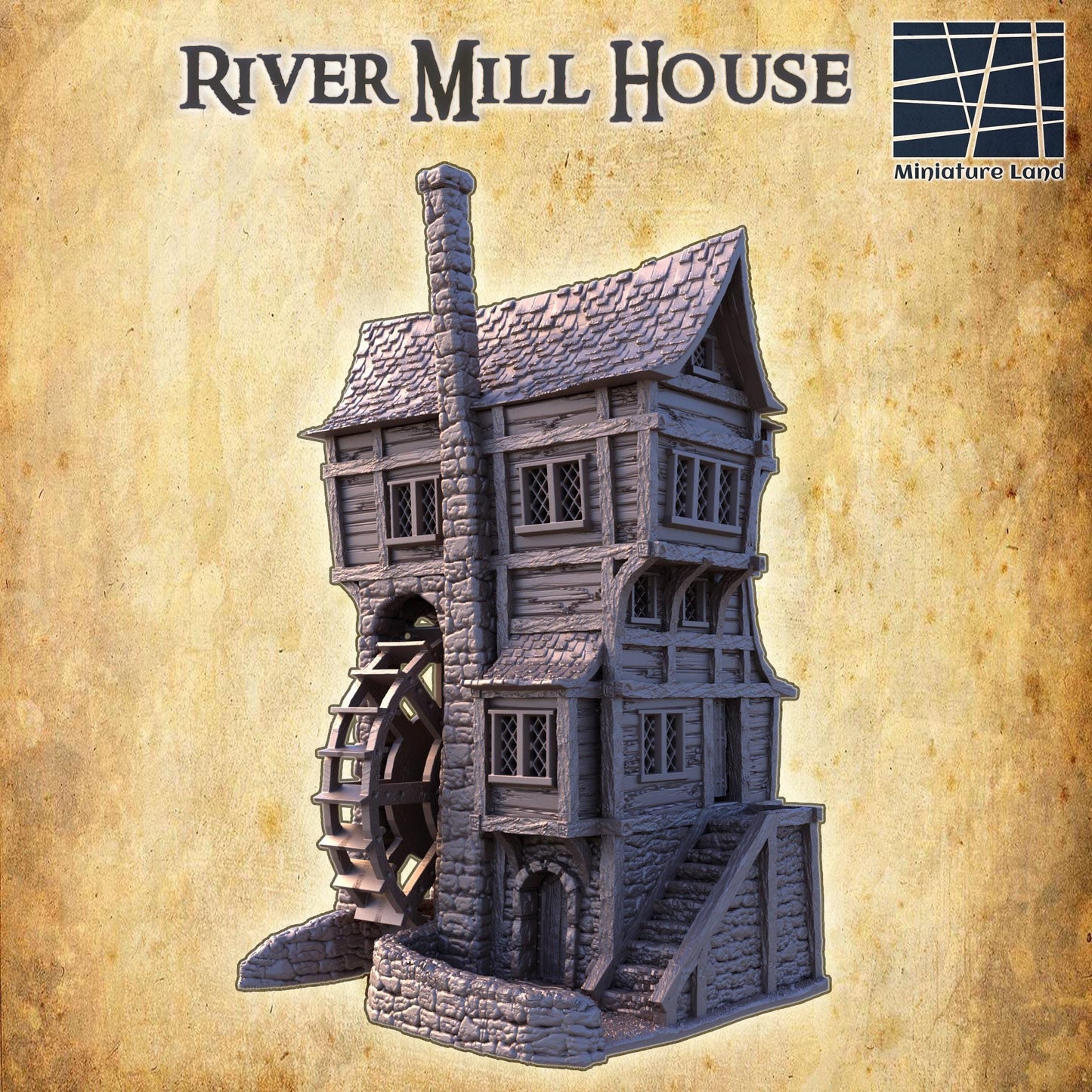 River Mill House - Tabletop Terrain - 28 MM, Tabletop 3D Printed Terrain by MiniatureLand, Perfect for Wargaming and RPGs