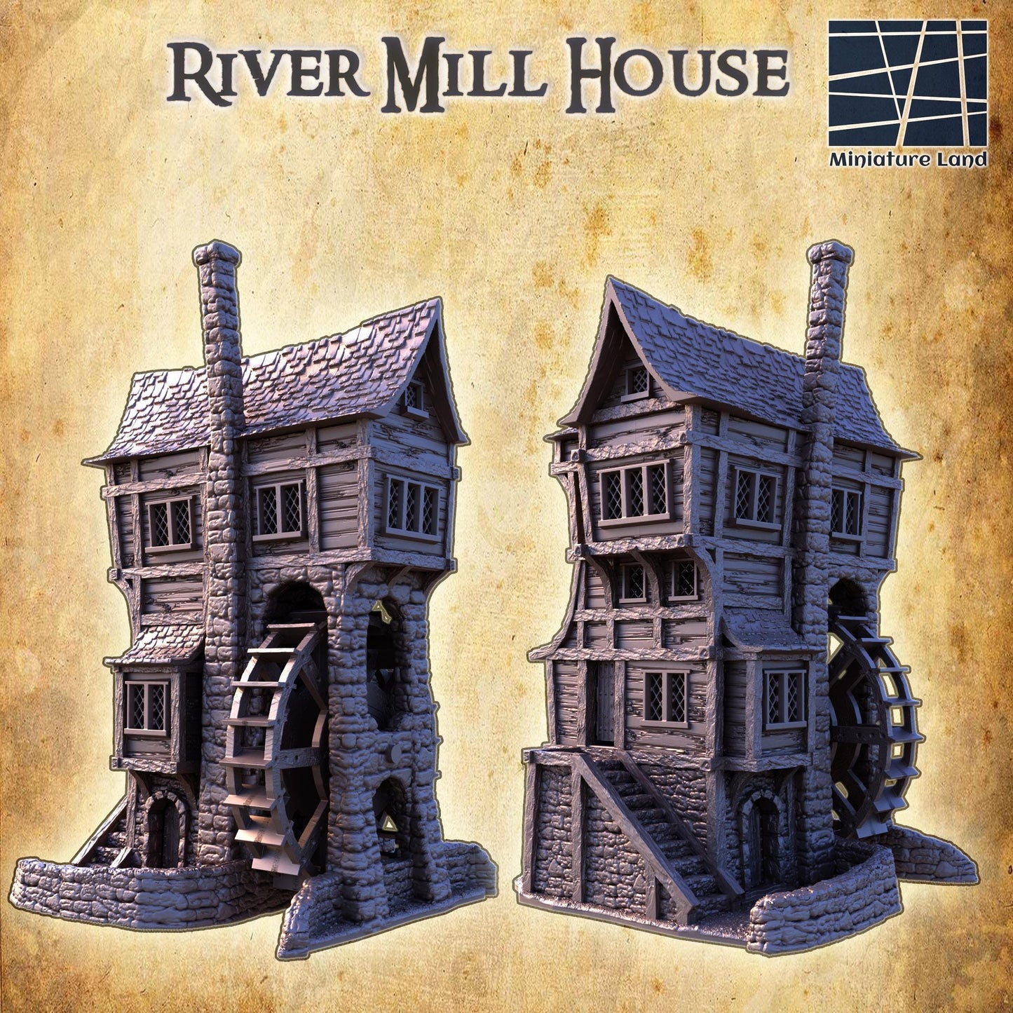River Mill House - Tabletop Terrain - 28 MM, Tabletop 3D Printed Terrain by MiniatureLand, Perfect for Wargaming and RPGs