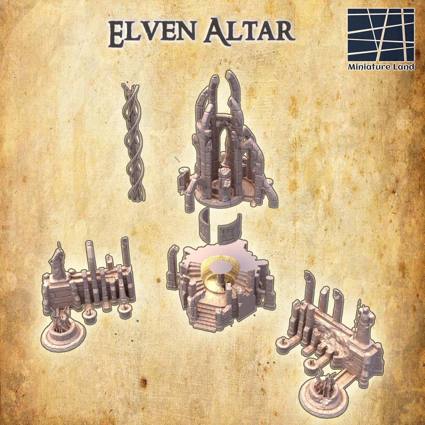 Elven Altar - Tabletop Terrain - 28 MM, Tabletop 3D Printed Terrain by MiniatureLand, Perfect for Wargaming and RPGs
