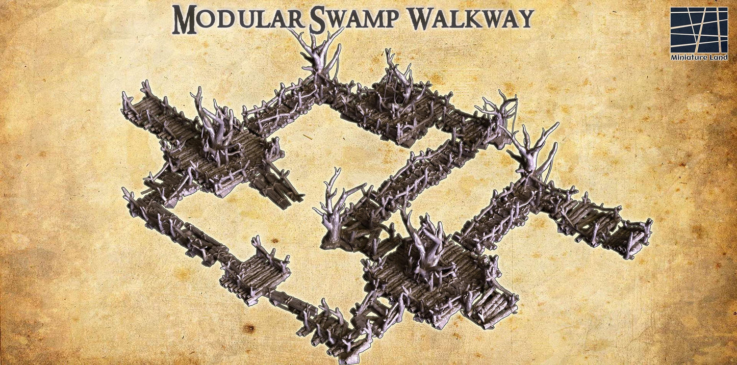 Modular Swamp Walkway - Tabletop Terrain - 28 MM, Tabletop 3D Printed Terrain by MiniatureLand, Perfect for Wargaming and RPGs