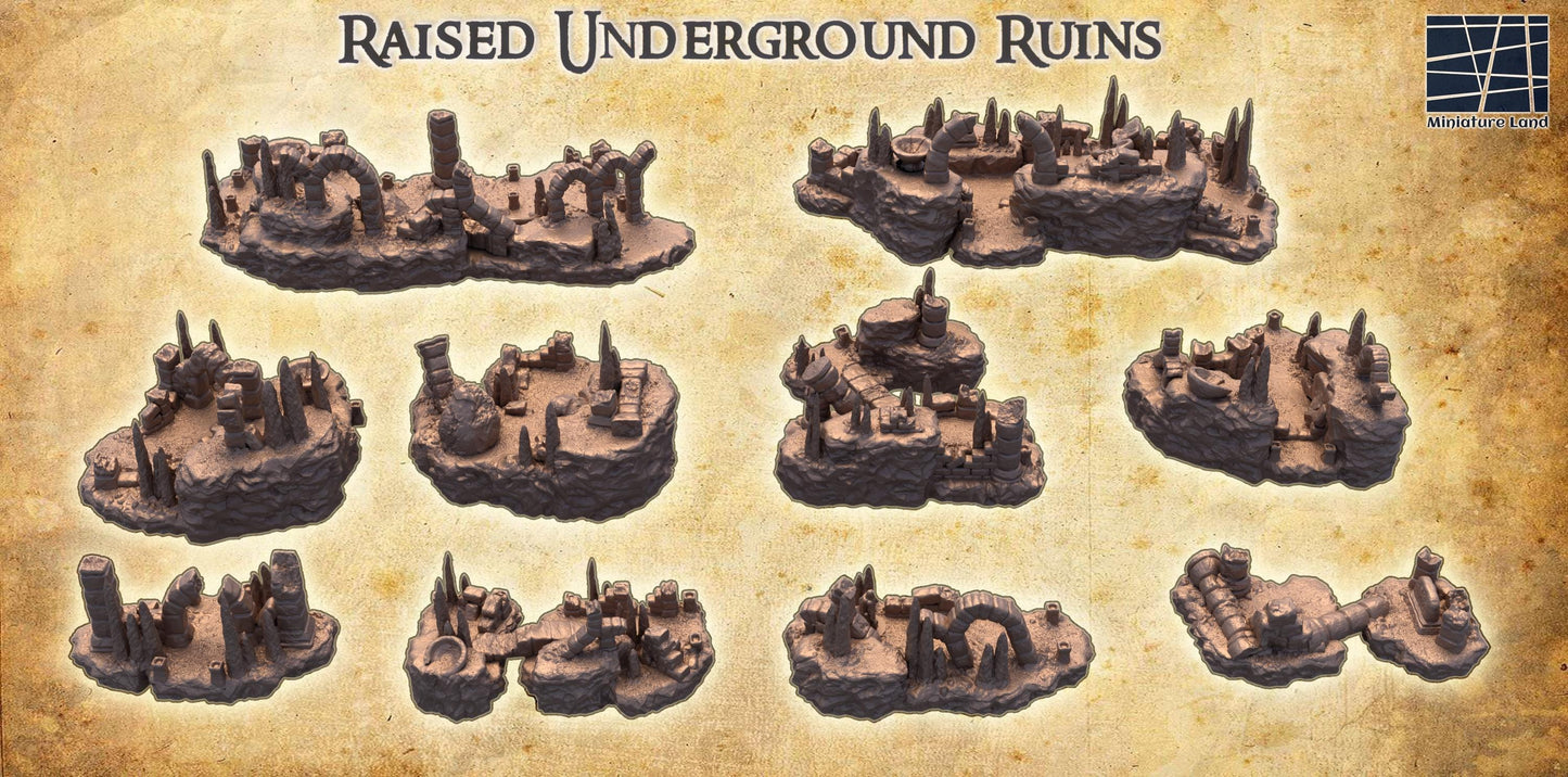 Raised Underground Ruins - Tabletop Terrain - 28 MM, Tabletop 3D Printed Terrain by MiniatureLand, Perfect for Wargaming and RPGs
