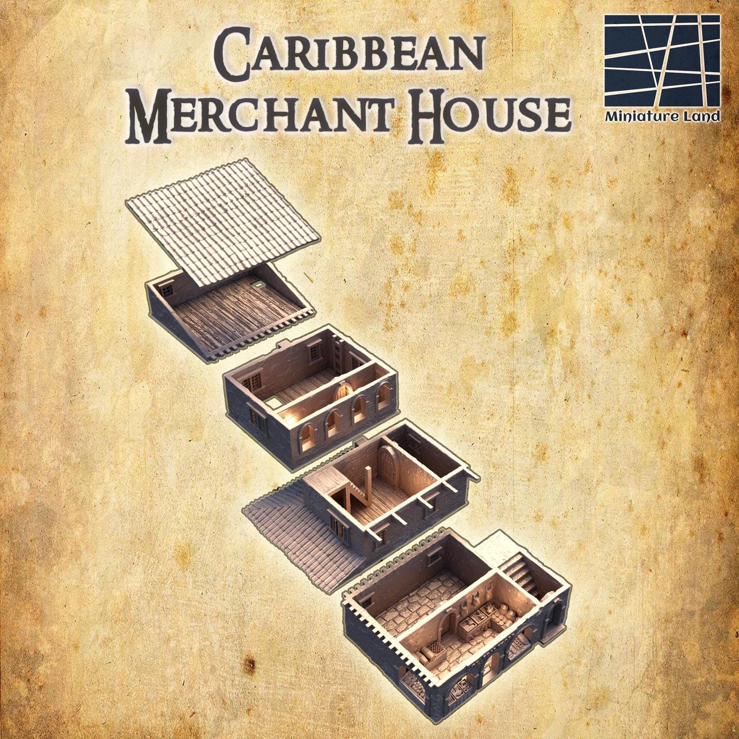 Caribbean Market House - Tabletop Terrain - 28 MM Tabletop 3D Printed Terrain by MiniatureLand, Perfect for Wargaming and RPGs
