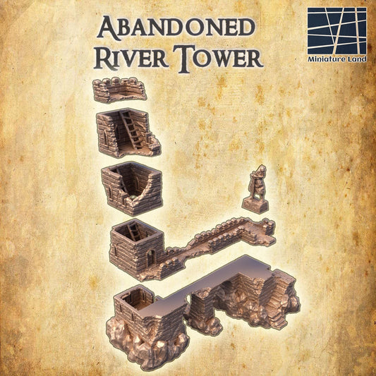 Abandoned River Tower - Tabletop Terrain - 28 MM, Tabletop 3D Printed Terrain by MiniatureLand, Perfect for Wargaming and RPGs