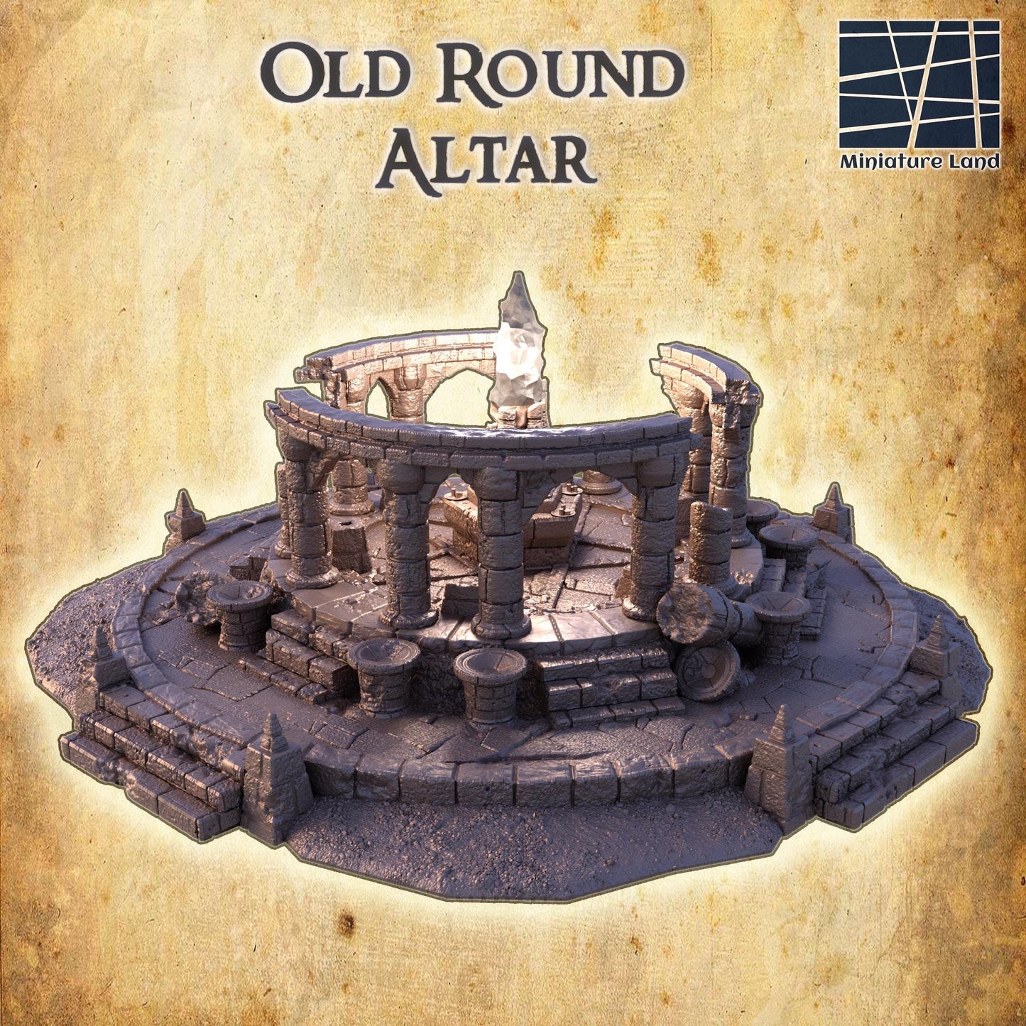 Old Round Altar - Tabletop Terrain - 28 MM, Tabletop 3D Printed Terrain by MiniatureLand, Perfect for Wargaming and RPGs