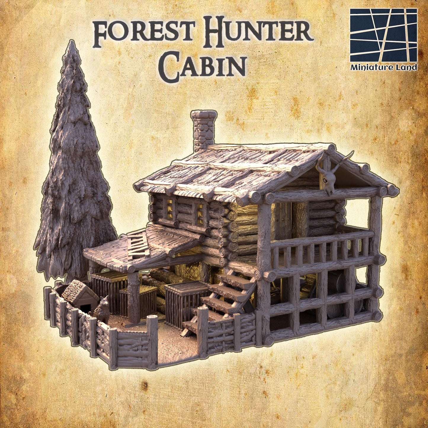Forest Hunter Cabin - Tabletop Terrain - 28 MM, Tabletop 3D Printed Terrain by MiniatureLand, Perfect for Wargaming and RPGs