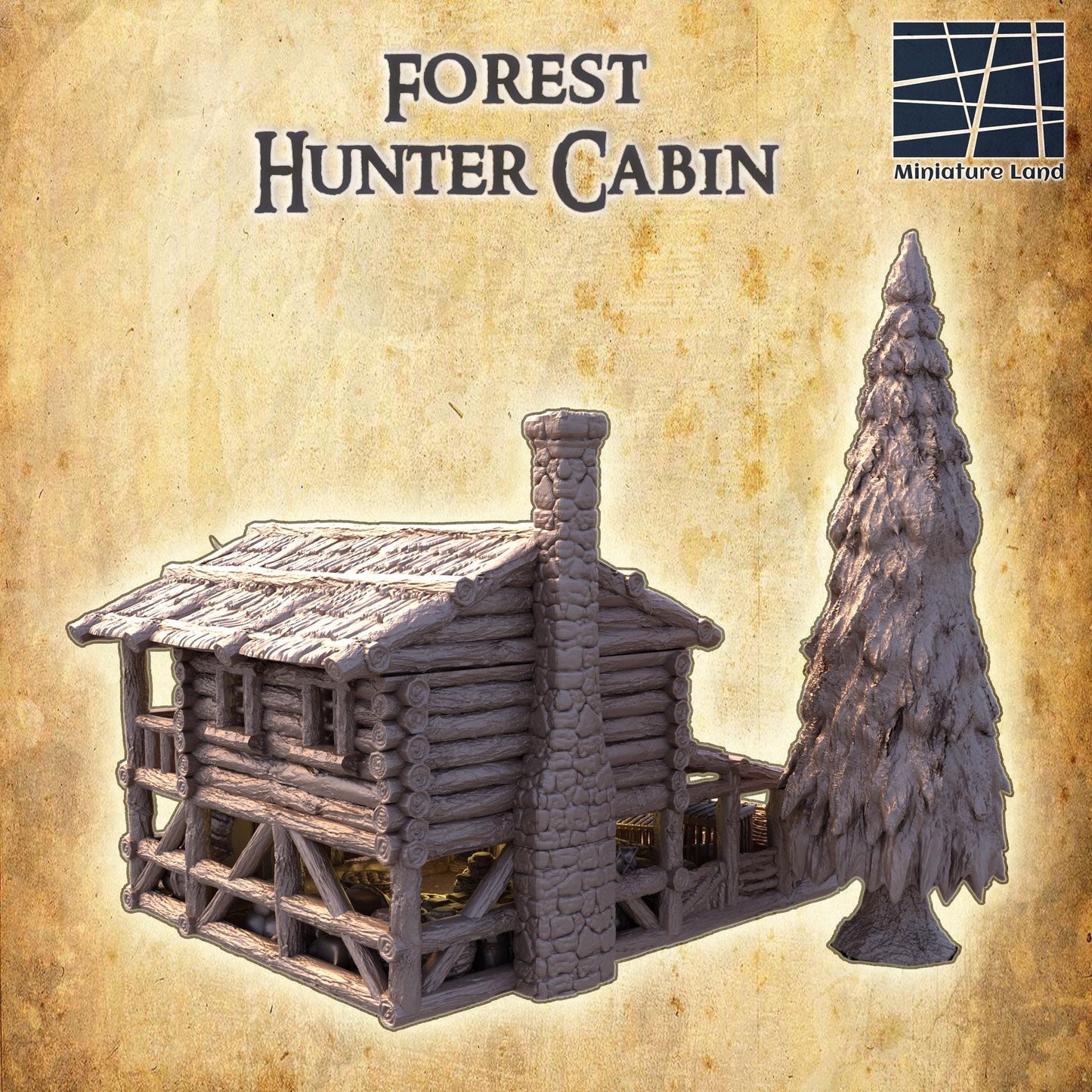 Forest Hunter Cabin - Tabletop Terrain - 28 MM, Tabletop 3D Printed Terrain by MiniatureLand, Perfect for Wargaming and RPGs