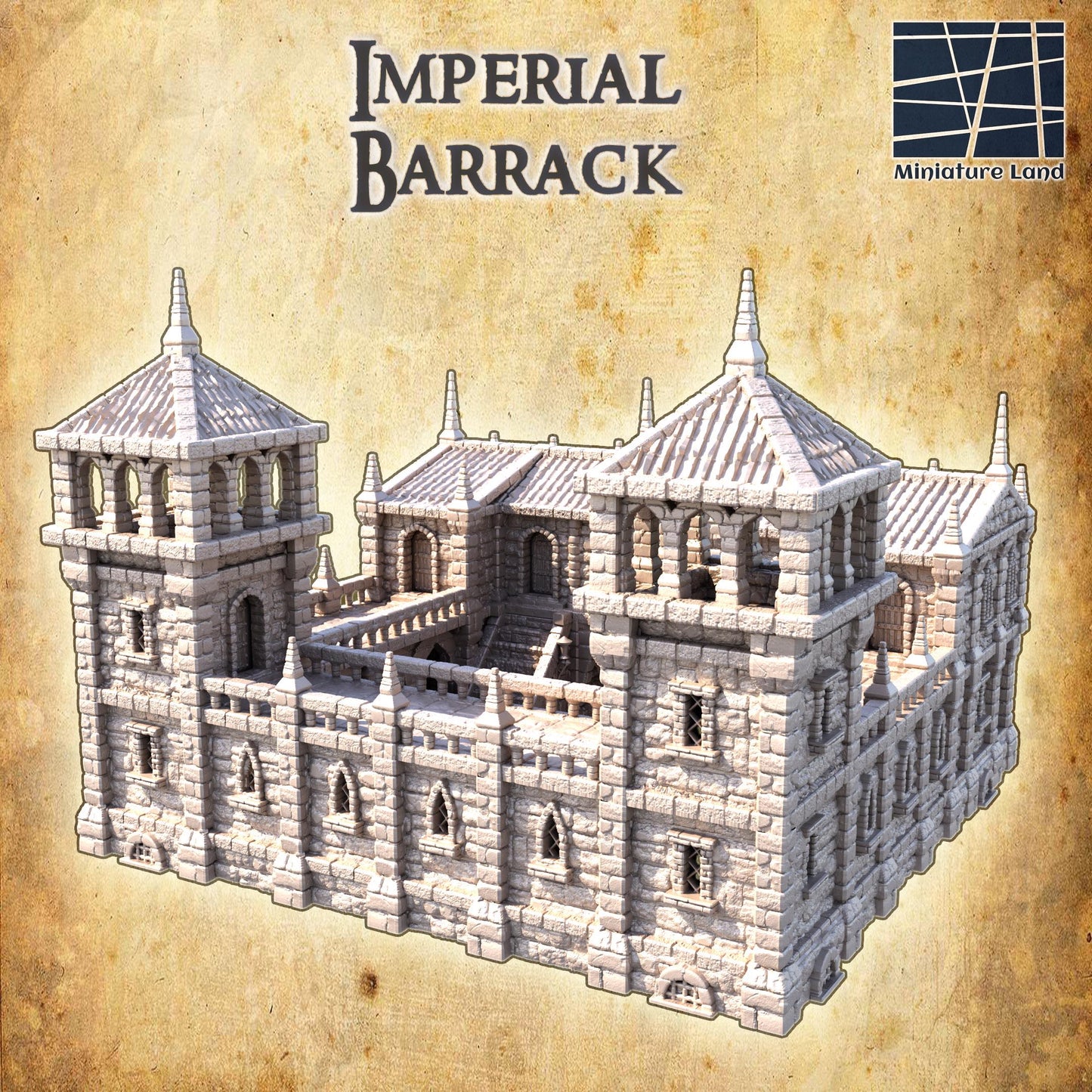 Imperial Barrack - Tabletop Terrain - 28 MM, Tabletop 3D Printed Terrain by MiniatureLand, Perfect for Wargaming and RPGs