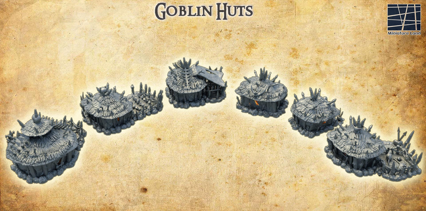 Goblin Huts - Tabletop Terrain - 28 MM, Tabletop 3D Printed Terrain by MiniatureLand, Perfect for Wargaming and RPGs